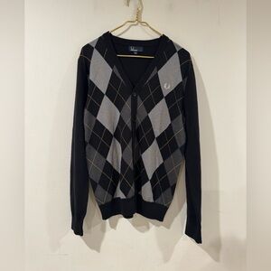 Fred Perry Black gray Wool cardigan button diamond print
Sweater Blend Garment M